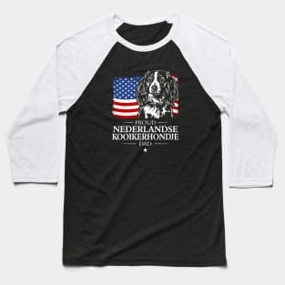 Proud Nederlandse Kooikerhondje Dad American Flag patriotic dog Baseball T-Shirt